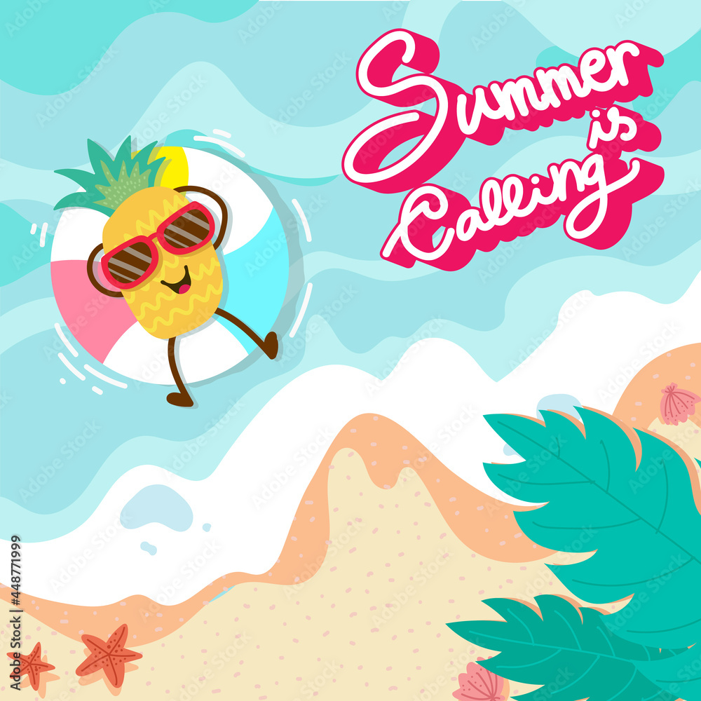 summer background with cute pineapple mascot