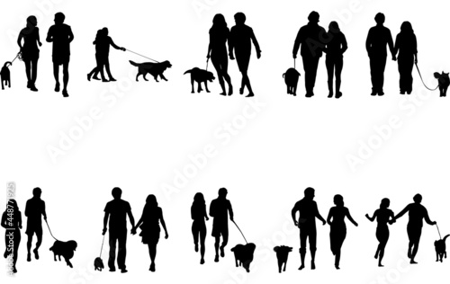 Couples with Dog Silhouette Vector