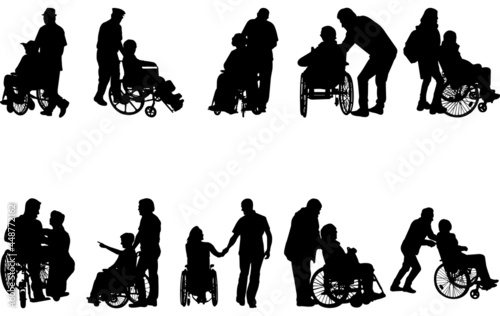 Couple in Wheelchair Silhouette Vector 