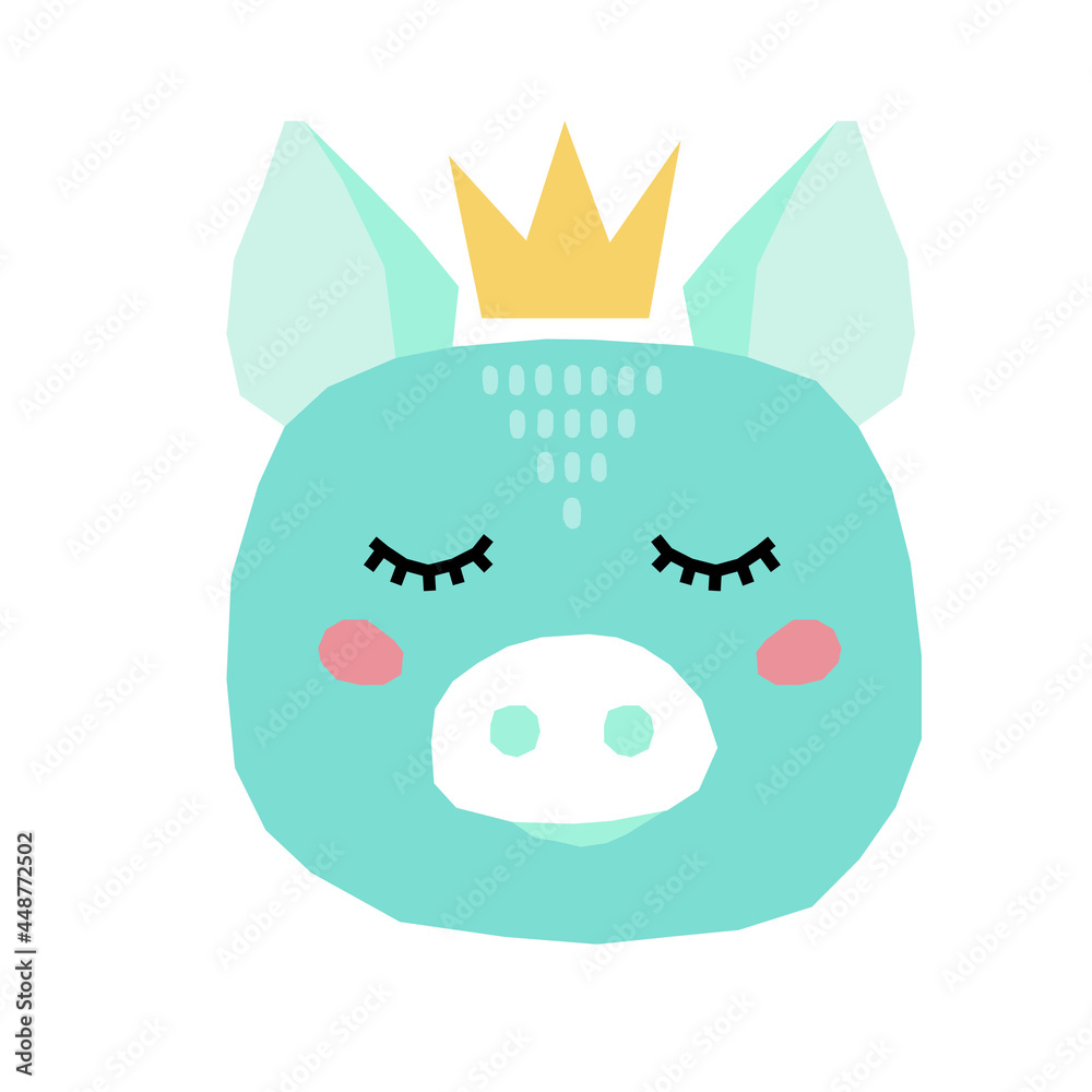 sleeping piganimal  character baby nursery element icon.
