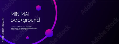 Abstract long vector banner. Dark minimal background with gradient purple circles and place for text. Facebook cover template