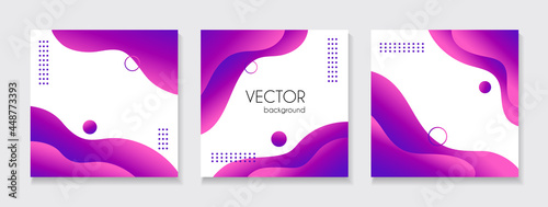 Liquid abstract purple backgrounds for instagram posts. Vector set of fluid organic trendy templates for social media with copy space for text