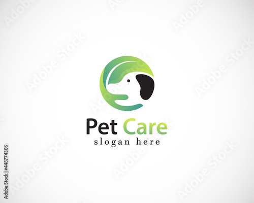 pet care logo creative color nature hand dog design concept circle food pet shop