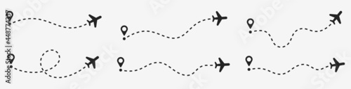Plane route. Airplane path flat style vector