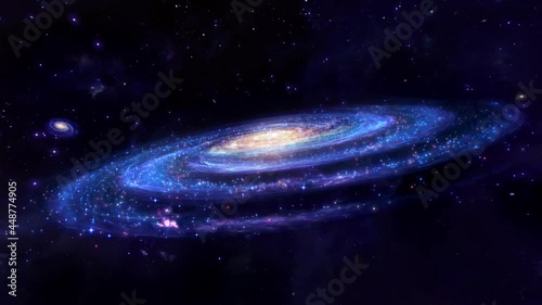 Blue bright galaxy panorama, abstract cosmic space background, artistic 3D galaxy photo