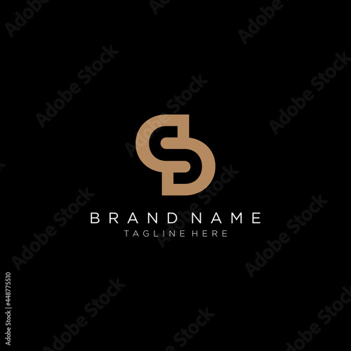Creative minimalist letter SD logo design template. Black background.