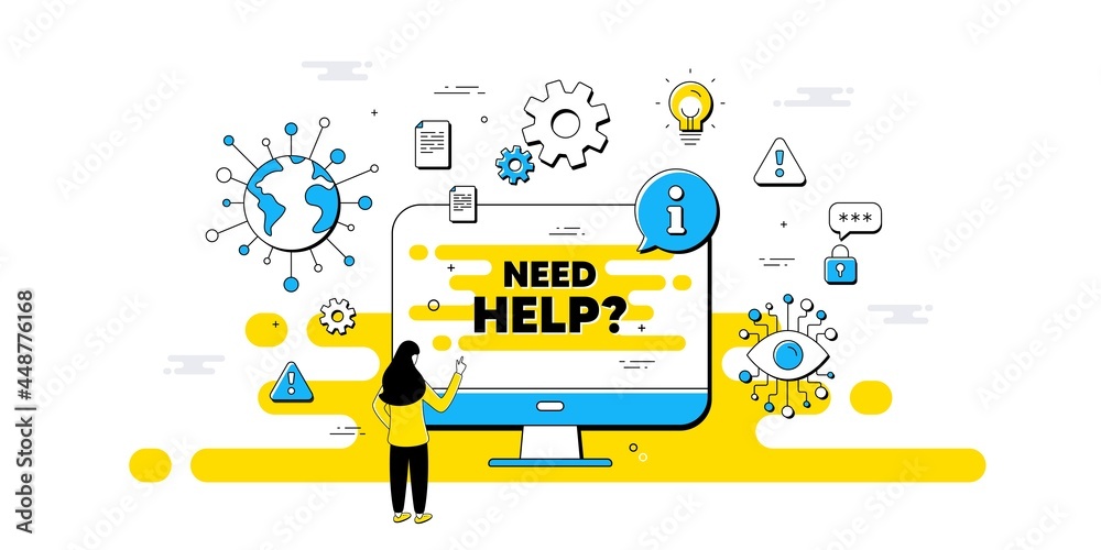 Need help text. Internet safe data infographics. Support service sign ...