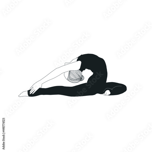 Woman doing yoga. Girl practices  asana pose. Vector design flat character isolated on white background. Hand drawn art. 