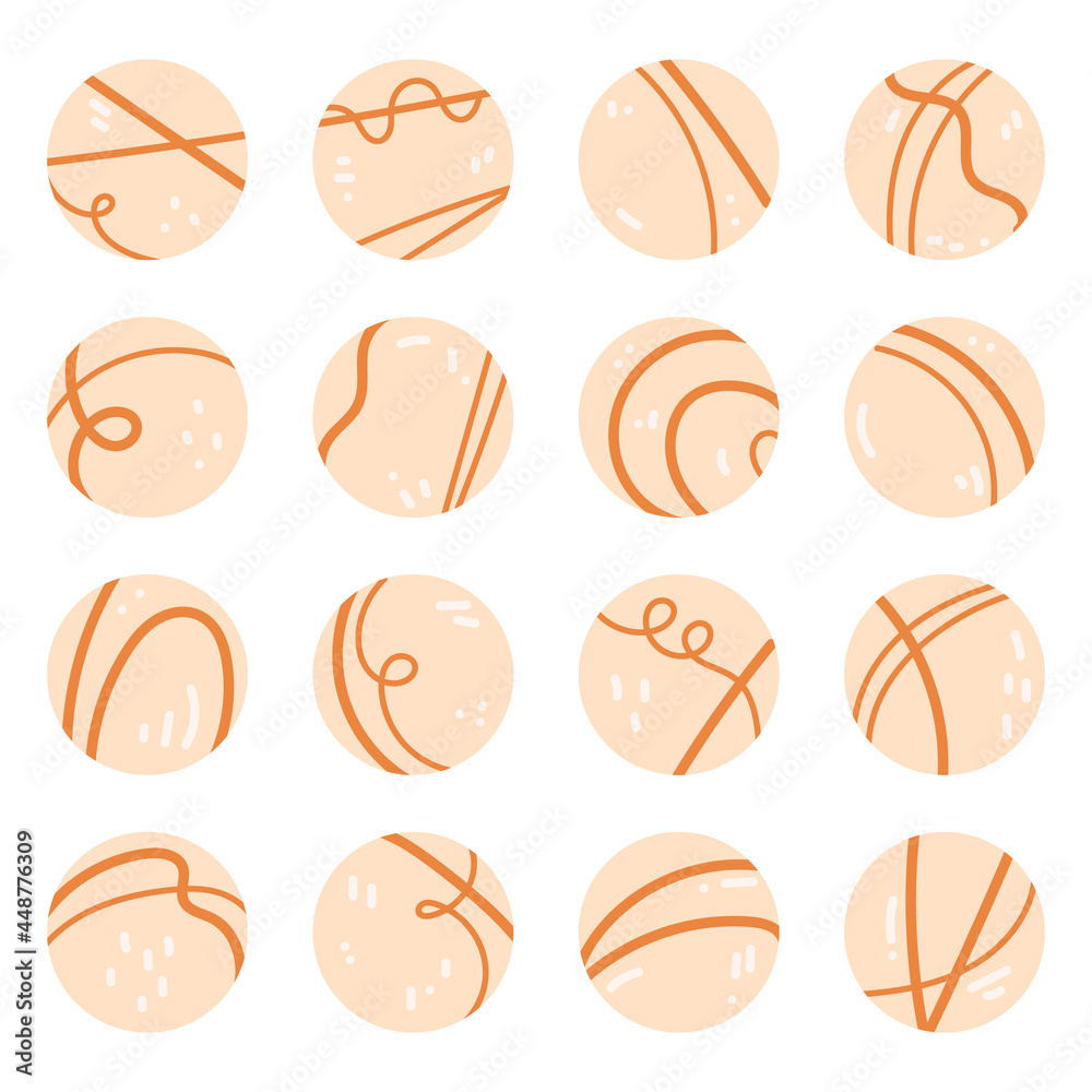 Highlights for social media.Trendy minimalistic round icons with abstract lines and dots. Covers for networks stories. Hand drawn templates, banners. Use for posts and blogging. Isolated.Vector