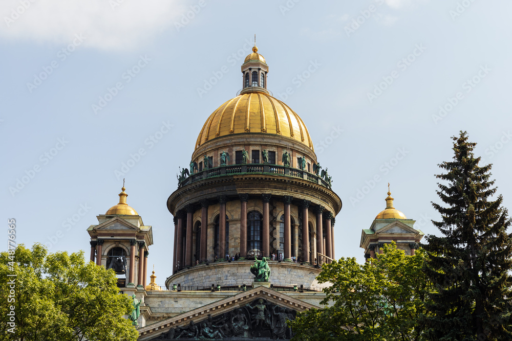 Saint Petersburg, Russia J uly 09 2021, Domes of Saint Isaac`s Cathedral at sunny day