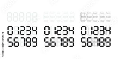 Digital price tag or numbers vector template for shop or supermarket. Store price label for retail display or sale. Vector set of electronic numbers for LCD calculator digits.