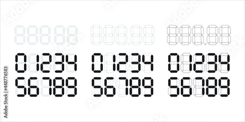 Digital price tag or numbers vector template for shop or supermarket. Store price label for retail display or sale. Vector set of electronic numbers for LCD calculator digits.