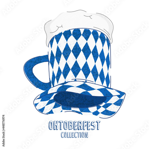 vector flat hand drawn illustration. Oktoberfest party hat. Traditional German felt hat.