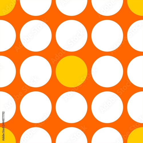 Tile vector pattern with white and yellow polka dots on orange background