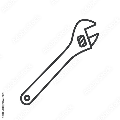 Outline adjustable Wrench vector icon isolated on white transparent background. Building and repair tool Symbol.