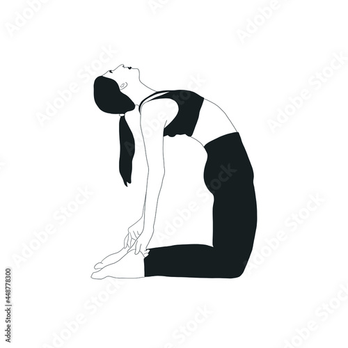 Woman doing yoga. Girl practices  asana pose. Vector design flat character isolated on white background. Hand drawn art. 