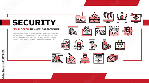 Internet Security Landing Web Page Header Banner Template Vector. Internet Ddos Computer Attack And Flash Drive With Virus, Binary Code In E-mail Message And Hacker Illustration