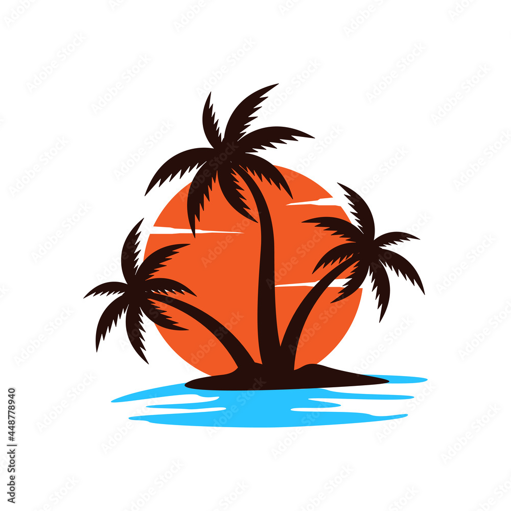 sunset beach logo icon design template vector