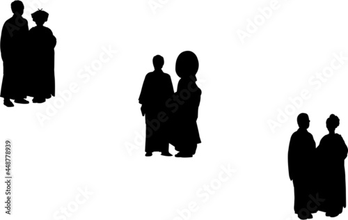 Japanese Wedding Couple  Vector SIlhouette