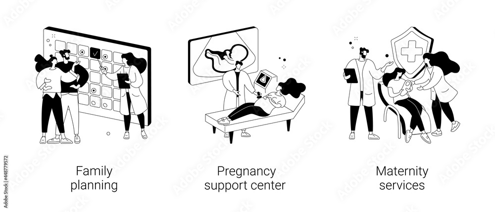 Pregnancy and birth support abstract concept vector illustrations.