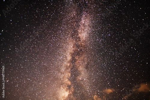 Beautiful bright milky way galaxy on the dark sttary sky. Space, astronomical background 
