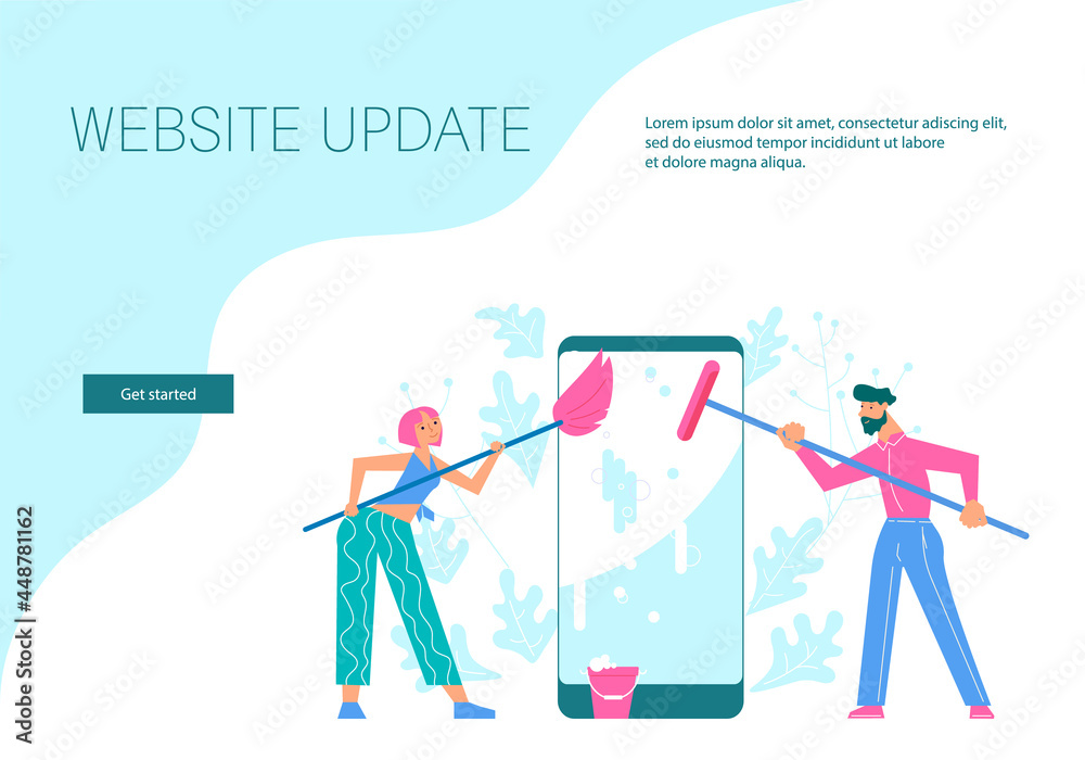 Landing webpage template of Support service is cleaning the smartphone screen Landing webpage template of Support service is cleaning the smartphone screen