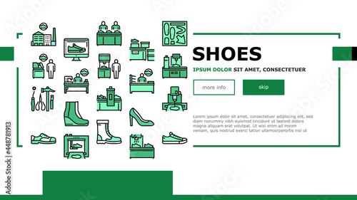 Shoes Repair Service Landing Web Page Header Banner Template Vector. Shoes Fixing And Production Equipment, Factory And Packaging, Design And Manufacturing Illustration