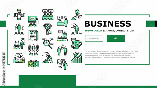 Business Situations Landing Web Page Header Banner Template Vector. Business Conference And Meeting, Training And Team Building, Partnership And Idea Illustration