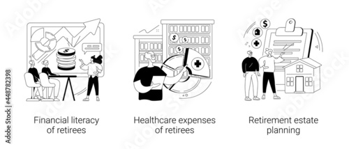 Retiree budget plan abstract concept vector illustrations.