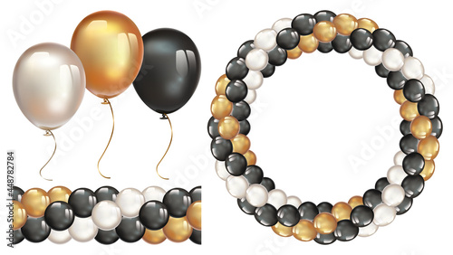 Garland of balloons. Seamless garland of ballons. Decorative wreath on transparent background.