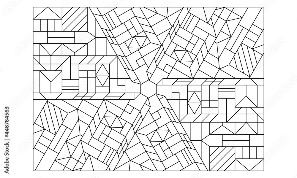 Landscape coloring pages for adults. Coloring-#338. Coloring Page of geometric abstract pattern in hexagonal composition. EPS8 file.