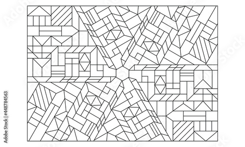 Landscape coloring pages for adults. Coloring-#338. Coloring Page of geometric abstract pattern in hexagonal composition. EPS8 file.