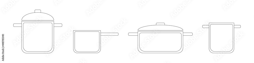 Pan set icon. Kitchenware, line design vector illustration Pan set icon. Kitchenware, line design vector illustration