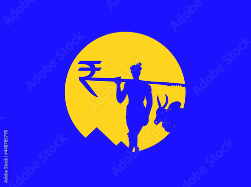 Creative illustration of Indian agriculture with Indian farmers and the symbol of the Indian rupee.