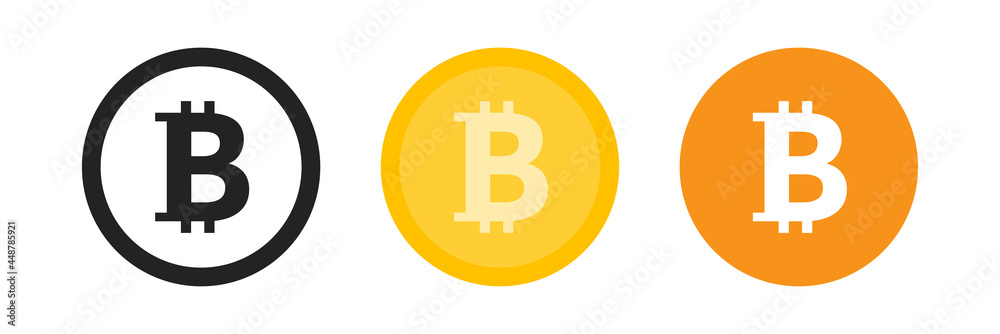 Bitcoin icon logo payment symbol on circle set. Cryptocurrency btc symbol in black, golden and orange colors. Illustration isolated on white background Bitcoin icon logo payment symbol on circle set. Cryptocurrency btc symbol in black, golden and orange colors. Illustration isolated on white background