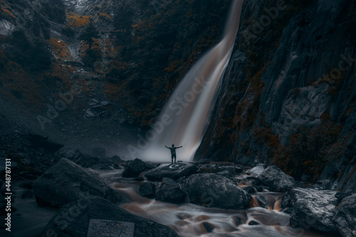 Long exposure shot of a huge waterfall photo