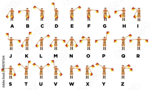 illustration vector graphic of boy scout doing semaphore
