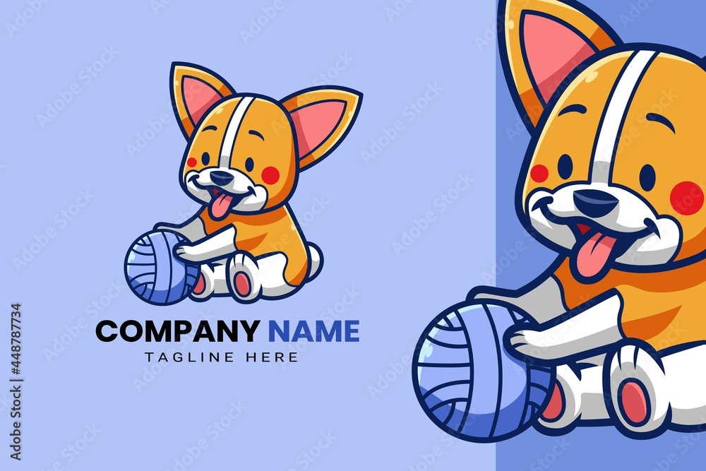 Cute Kawaii Puppy Dog Mascot Cartoon Logo Design Icon Illustration ...