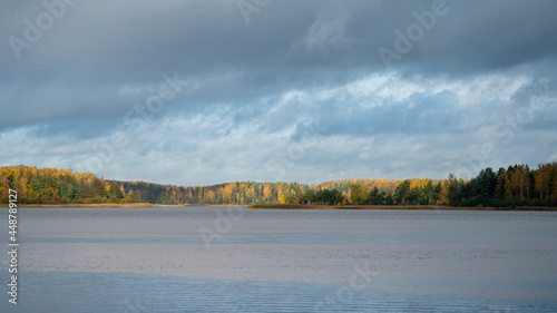 View of the lake shore in autumn