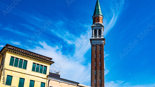 Canvas Print bell tower on a background of blue sky. Dolo, Venice, Italy.