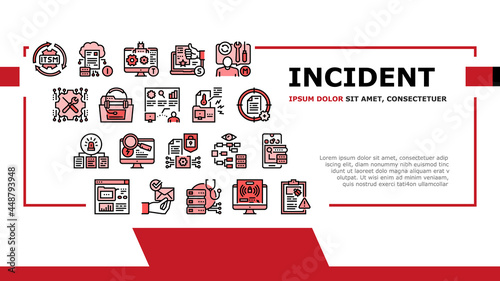 Incident Management Landing Web Page Header Banner Template Vector. It Service Manage And Virus Report, Repairman And Computer Incident Repair, Online Support And Aid Illustration