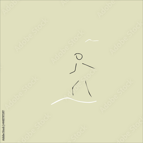 The guy runs along the sand of the beach. Summer vacation concept.