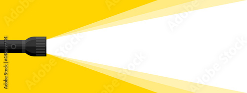 Flashlight. Banner with flashlight and ray of light. Vector illustration photo