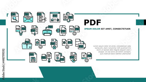 Pdf Electronic File Landing Web Page Header Banner Template Vector. Pdf Document Format Cut And Archiving, Locked And Editing, Download And Save Illustration