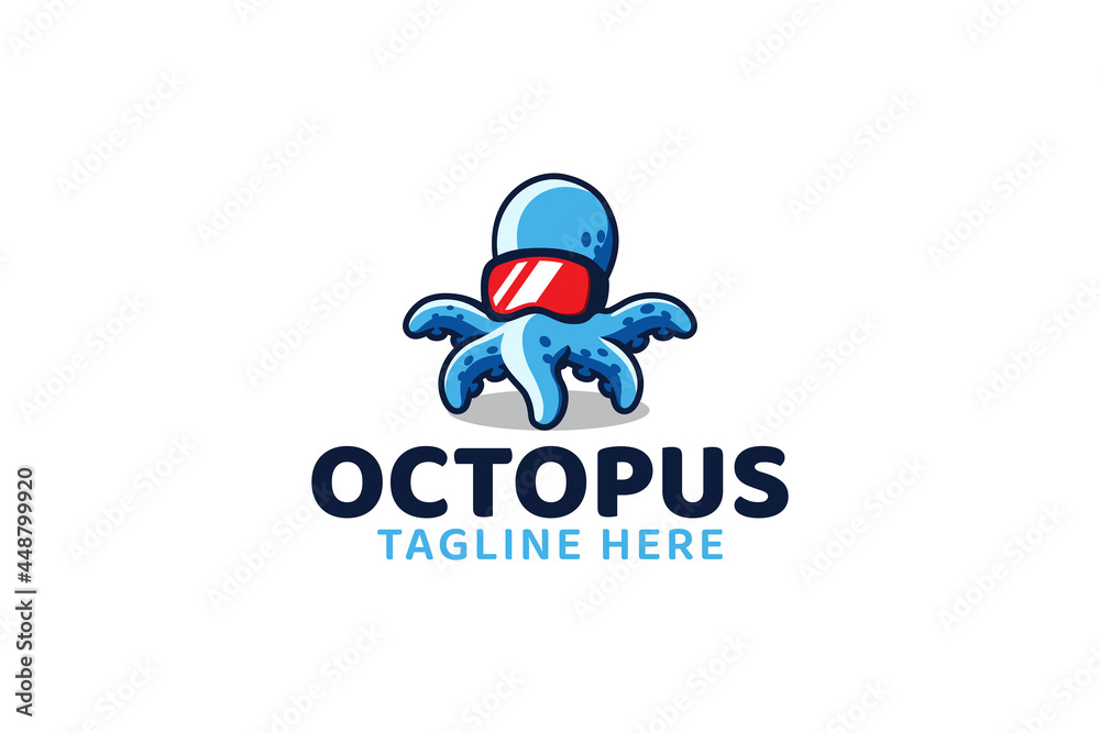 a cute and eyecatching octopus logo with an octopus image using vr glasses a cute and eyecatching octopus logo with an octopus image using vr glasses