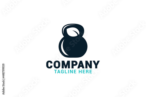 simple fitness nutrition logo with a combination of kettlebell and leave as the icon.