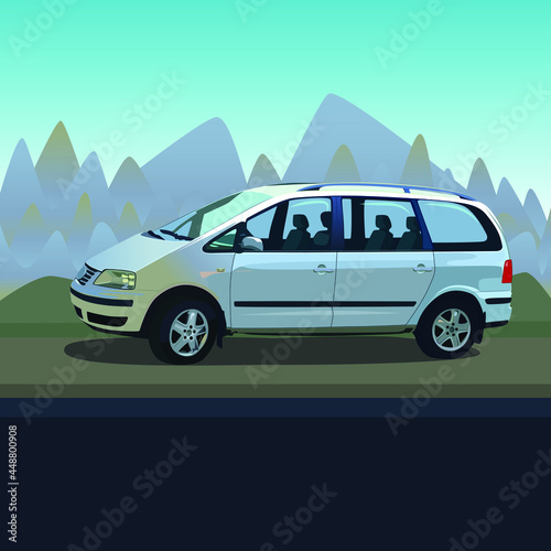 Vector drawing as a photo of a gray car. Family car. Vector illustration.