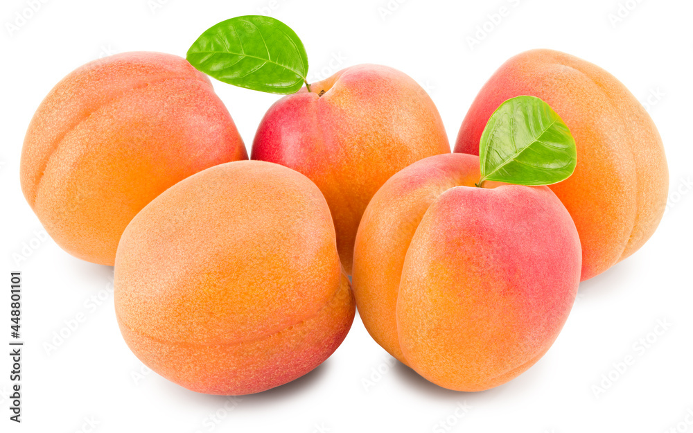 apricot fruits with green leaf isolated on white background. clipping path apricot fruits with green leaf isolated on white background. clipping path