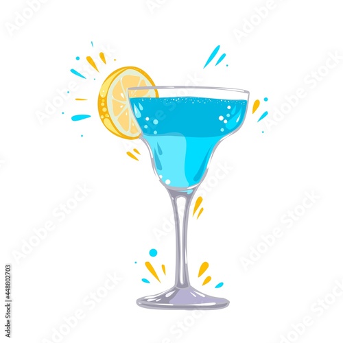 gin and tonic cocktail with lemon, vector clipart, hand drawn food illustration good for card and print design