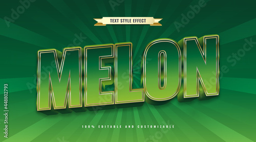 Editable Melon Text in Green and Gold with 3D Effect. Editable Text Effect